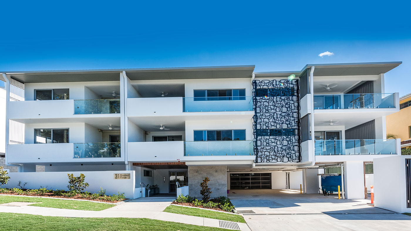 Four-storey 18-unit development with internal lift delivered at 31 Brasted Street, Taringa