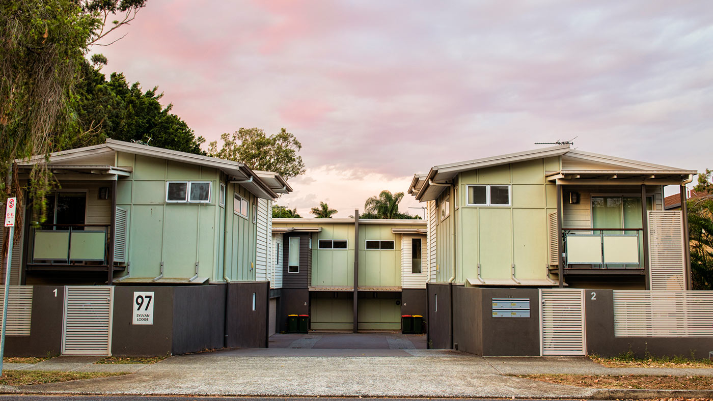 Contemporary four-home townhouse development at 97 Sylvan Road